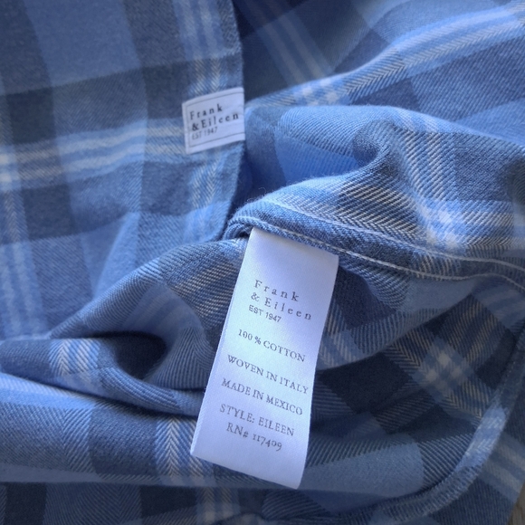 Frank & Eileen Eileen Relaxed Button Up Shirt Blue Plaid Italian Flannel - Picture 11 of 15
